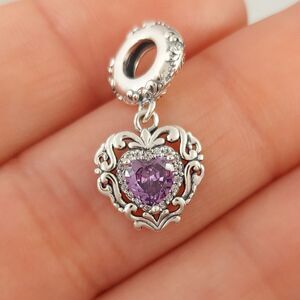 925 Sterling Silver Vintage Heart Dangle Charm